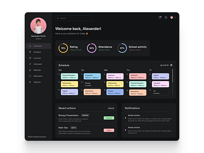 Dark dashboard for a student