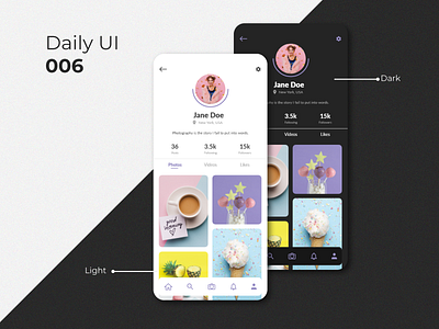 #DailyUI #006 - User Profile 006 app daily 100 challenge dailyui dailyuichallenge light and dark mobile pastel colors photo social media ui uiux user profile ux