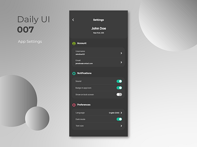 #DailyUI #007 - Settings 007 app app settings daily 100 challenge daily ui dailyuichallenge design mobile ui settings settings ui ux