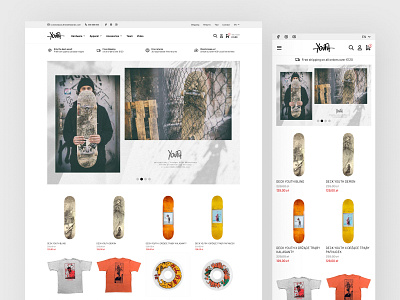 Youth Skateboards - Ecommerce store ecommerce landing page mobile shop skateboarding store ui website