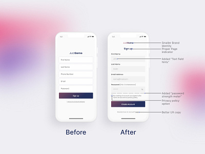 Payment App - Sign up Page Before and After signup