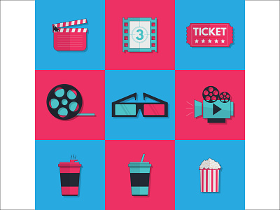 Elemen of bioskop flat design animation bioskop cinema drink flat desgin graphic design illustration popcorn vector