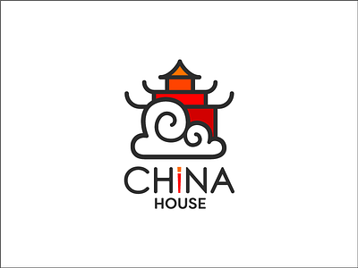 China House, Asian food, Outlined , LOGO Design asian china chinese food chopsticks cloud house icon line art logo outlined pagoda restaurant