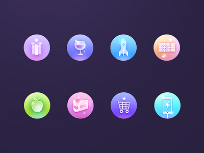 Food Delivery Icons buttons delivery food gradience gradient icon illustration pastel round ui