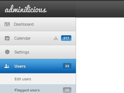 Admin menu active admin bar blue header menu notification top web web app webapp website