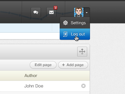 User Dropdown admin avatar button dropdown log log out out settings user webapp website
