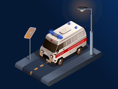 Copywriting ambulance ambulance car copywriting gradient isometry road sign streetlight изометрия скорая