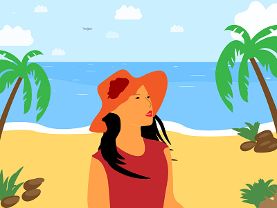 Beach Side Girl | Illustration girl grass hat illustration illustrator morning sunshine water