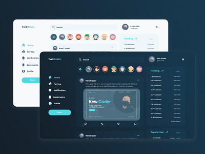 Twitter Redign Concept with Dark Mode Figma 100daysofdesign 100daysofui 2021 design 2021 trend figma figmadesign glassmorphic redesign redesign concept website design