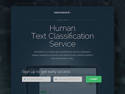 Human Text Classification Service — Coming Soon Page ai coming soon landing page microwork site text classification ui ux web
