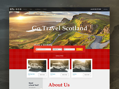 Go Travel Scotland booking buses. cars design landing page scotland site travel ui ux web