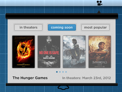 Movies! app bar blue grey menu menubar movie reel theater