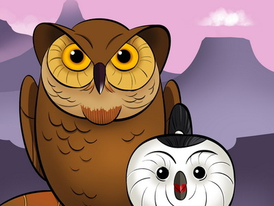 Owls animal cartoon illustration mountains owl