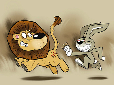 Lion and rabbit cartoon illustration lion rabbit