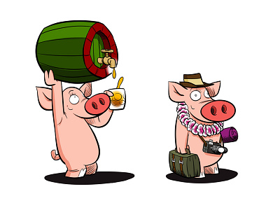 Pigs characters beer cartoon character pig travel