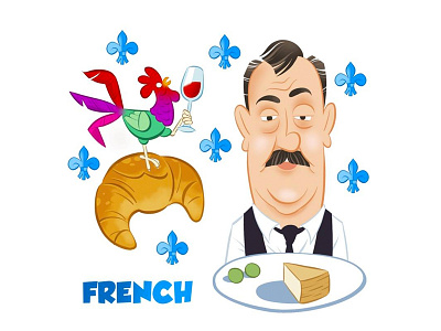 French character cheese food france french illustration rooster wine