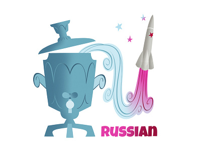 Russian color illustration rocket russia russian tea