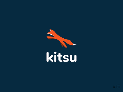 16/50 Daily Logo Challenge | Fox Logo - Kitsu affinity blue brand branding dailylogochallange design fox icon logo orange sans serif vector