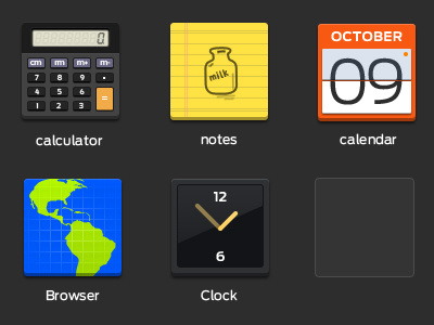 Square browser calculator calendar clock design icon notes