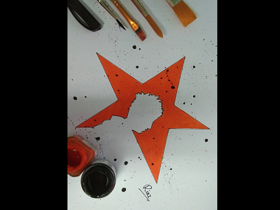 Startrek! black minimal orange paint pen poster