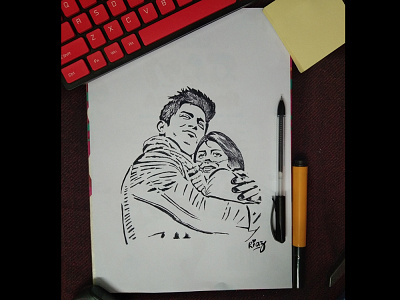 Dil Bechara art blackpen bollywood character movie portrait romance sketch
