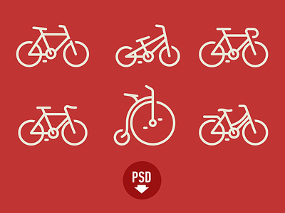 Bicycles icons PSD app car clean color icons ios iphone red vector