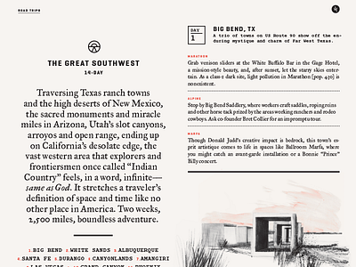 Interiors Spreads desert layout publication design road trip typography wildsam