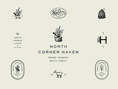 North Corner Haven animals beehive brand development design farm fruit identity illustration leaves