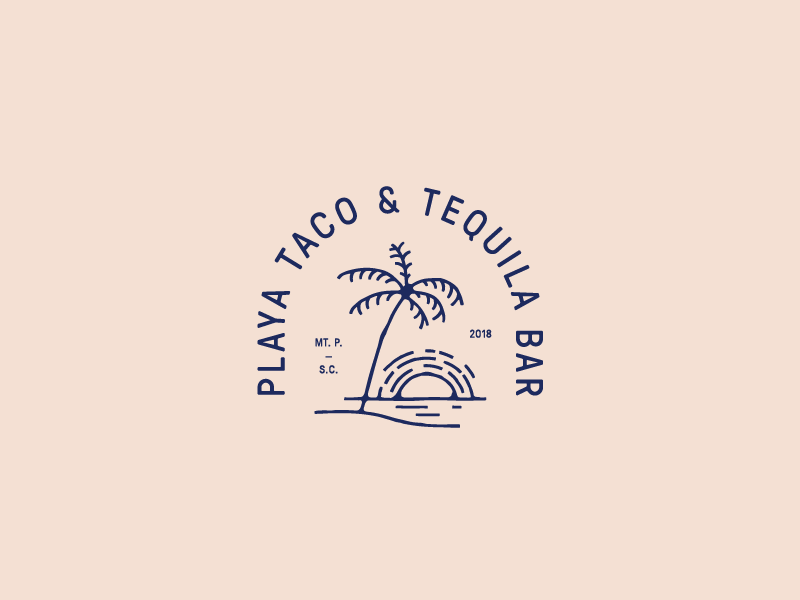 Playa Taco water restaurant branding palm tree sun taco brand exploration logo