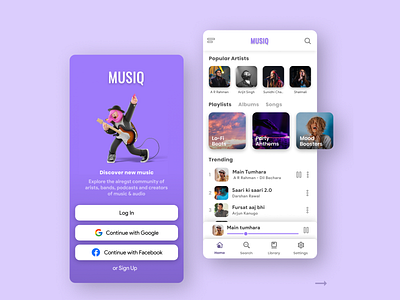 MUSIQ - Music🎵 App UI Design app appdesign appuidesign branding design ui uidesign uitrends ux visual design