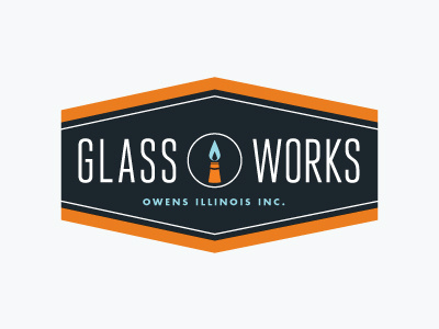 Glass Works B badge branding flame logo
