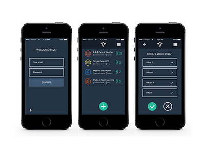 Shake.in App 2.0 application event fun party signup ui ux