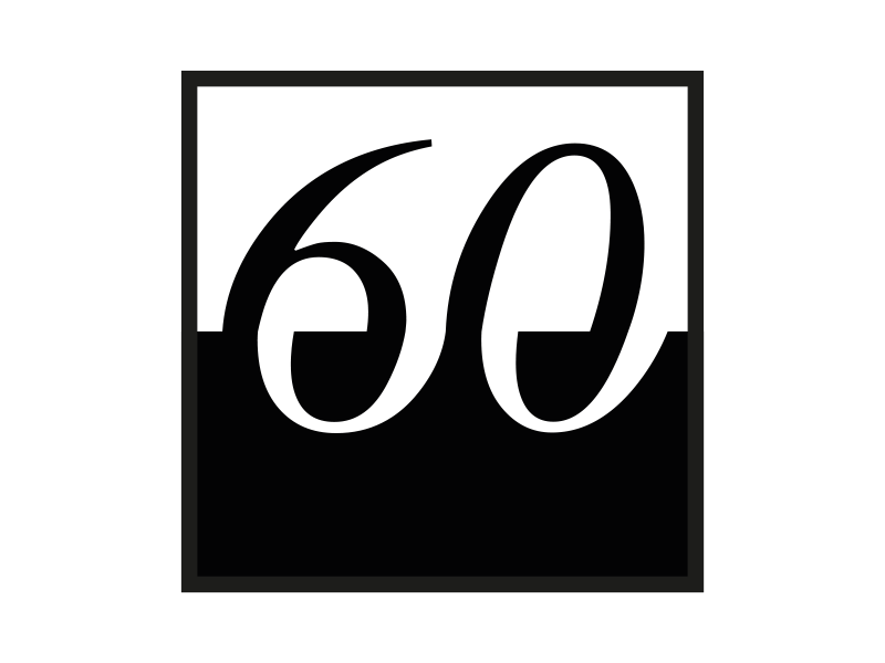 60 v.2 logo icon research black glitch type times white clear simple shadow
