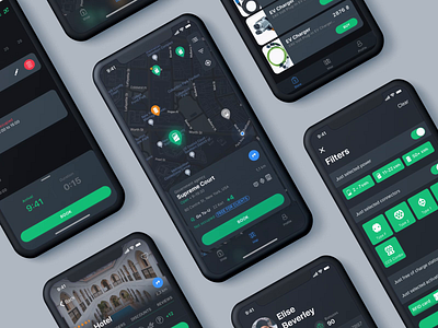 EV chargers navigation app animation app clean concept dark design flat green icon interaction ios lviv map motion pin ui ukraine ux