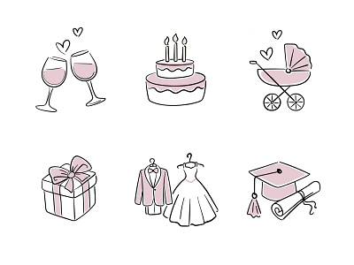 Hand drawn icons for the Online Gift Shop