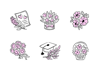 Elegant icons for the flower delivery service black and white bouguet delivery drawing elegant fashion feminine flover hand drawn icon illustration line drawing lineart logo minimal sketch svg vector website whimsical