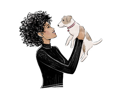 Woman and her dog animal beauty black and white diversity dog dog art elegant fashion female girl illustration lady lineart people pet portrait pup puppy sketch woman