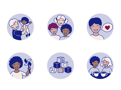 Childcare illustrations for the website and app baby childcare children cute diversity hand drawn icon illustrated icon illustration inclusion kid line drawing lineart minimal mother nany outlinr parents set vector