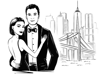Couple portrait for the wedding invitation card. Ink drawing avatar black and white bride ceremony drawing groom illustration invitation line drawing lineart marriage minimal people portrait save the date sketch vector wedding wedding card woman