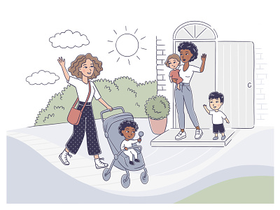 Banner illustration for the website. Children, parents nannies