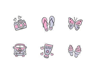Summer illustrations. Vector line art icons. Elegant and cute
