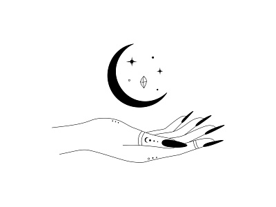 Nail salon logo design. Illustration line art beauty beauty salon black and white boho drawing elegant feminine hand illustration line drawing lineart manicure minimal moon nail pedicure polish spa vector woman