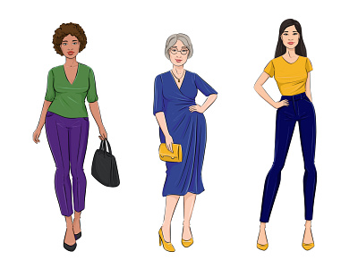 Woman. Diverse characters, fashion illustration