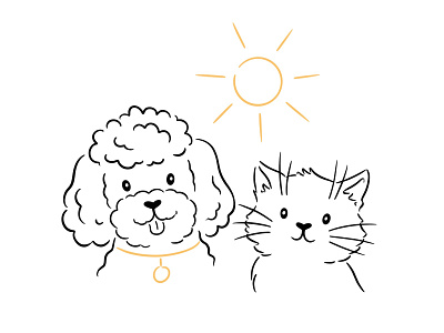 Pet website line art cute illustration. Dog and cat, happy pets