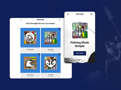 Neptune's Gear - eCommerce Site blue branding design dropshipping ecommerce fish fisherman fishing photoshop responsive shopify