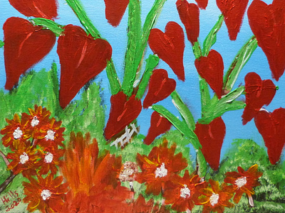 tree of hearts , acrylic on 16x20 canvas acrylicpainting acrylics flower art flowers