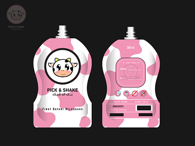 Pick & Shake Milkshake Pouch Packaging art icon illustration illustrator logo logos milk product milkshake milkshakes minimalist packaging packaging packaging design pouch design pouch packaging