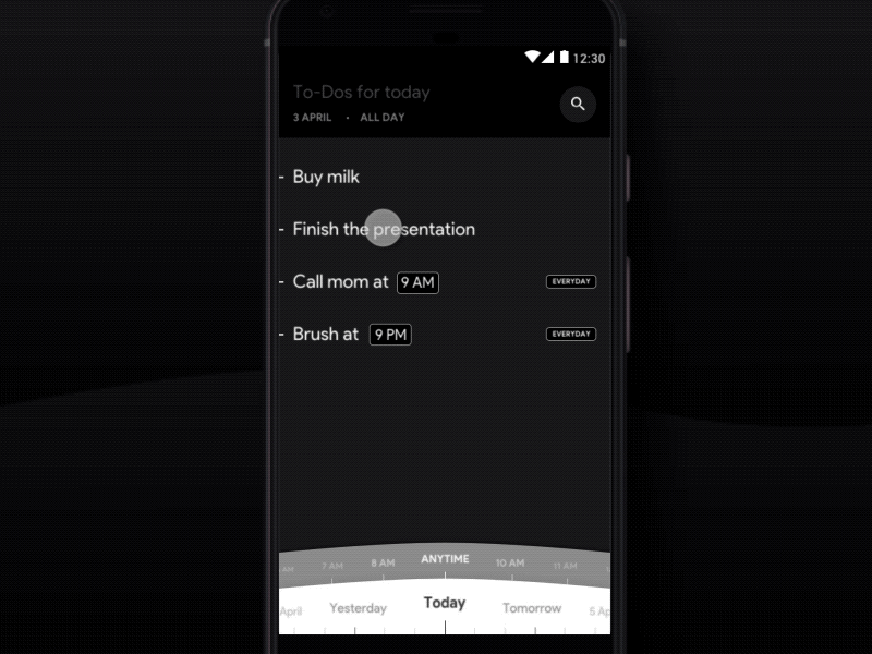 To-do swipe interaction animation app black branding design mobile swipe todo todoist ui ux white