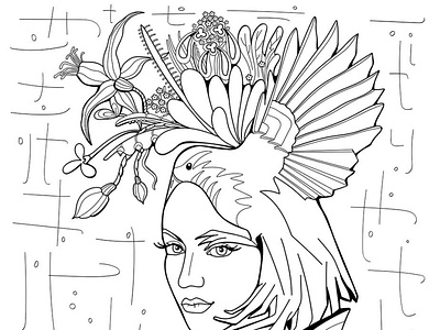 gerl10F22 a beautiful girl adult adult coloring book artwork beautiful woman bird character coloring book decor drawing drawn face fairy fantasy fashion flower girl hair illustration vector