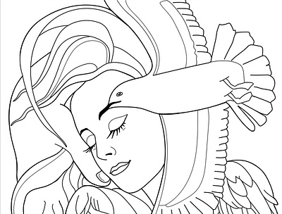 Vector hand drawn illustration the face of a girls from the bird adult coloring book beauty bird black bohemian coloring design drawing drawn hand hand drawn imagination magic mask outline perfection poster spirit vector woman